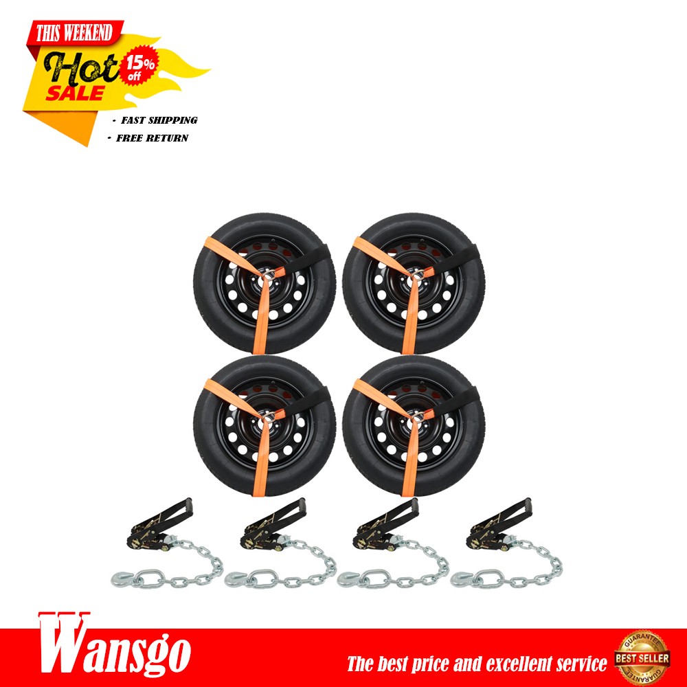 New  2'' x 96'' For Trailer SUV Truck 4 Pack Car Tie Down with Chain Anchors