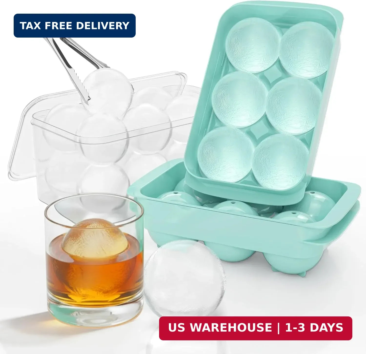 Large Ice Cube Tray for Freezer - 2 Pack Stackable Round Ice Cube Molds Set, Eas