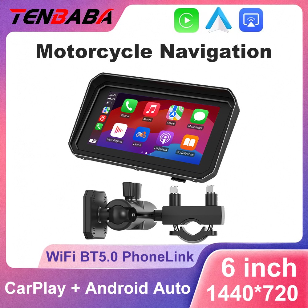 6" Ultra-Bright Motorcycle Carplay iOS/Android,Bluetooth Dual 2K Camera/Dash Cam