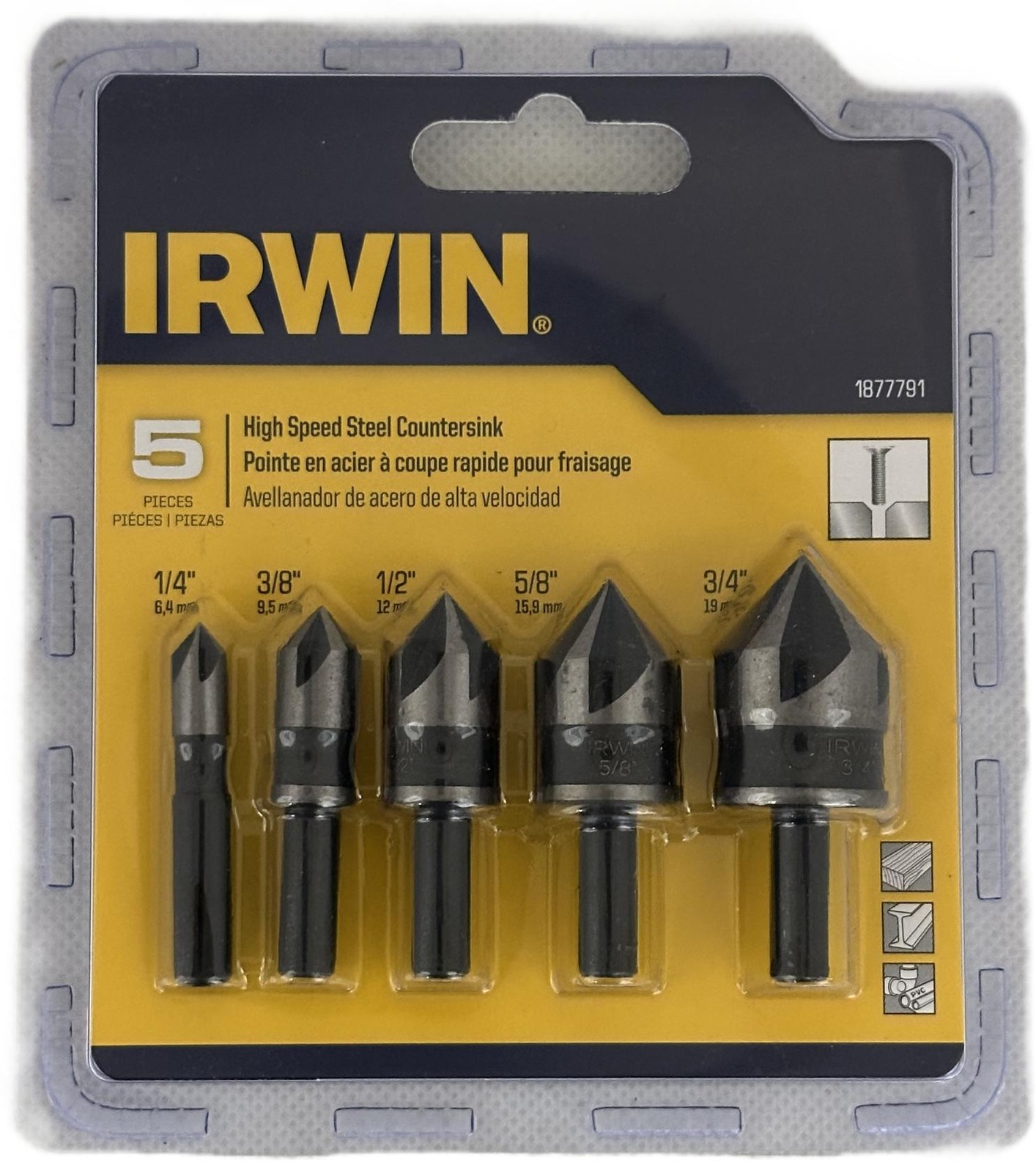 IRWIN Tools High Speed Black Oxide Countersink Drill Bit, 5-Piece Set 1877791