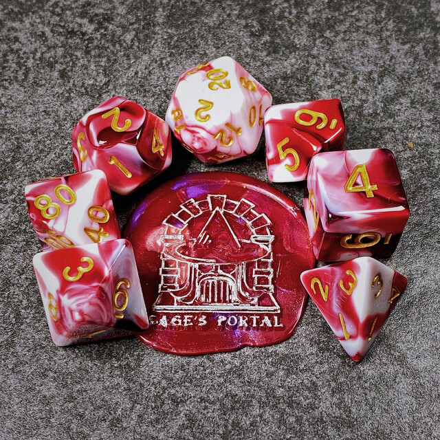 Sage's Stones - Red/Wht Acrylic Polyhedral Dice Set Games DnD Dungeons Dragons