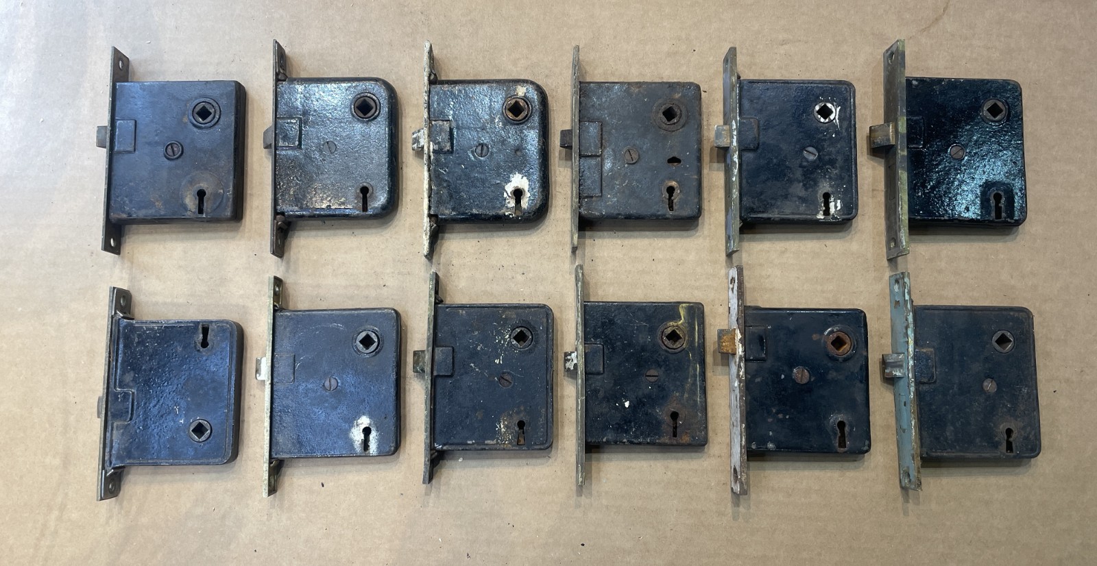 OUTSTANDING Lot of (12) Antique Mortise DOOR LOCKS LOCKSET Brass Faceplates A