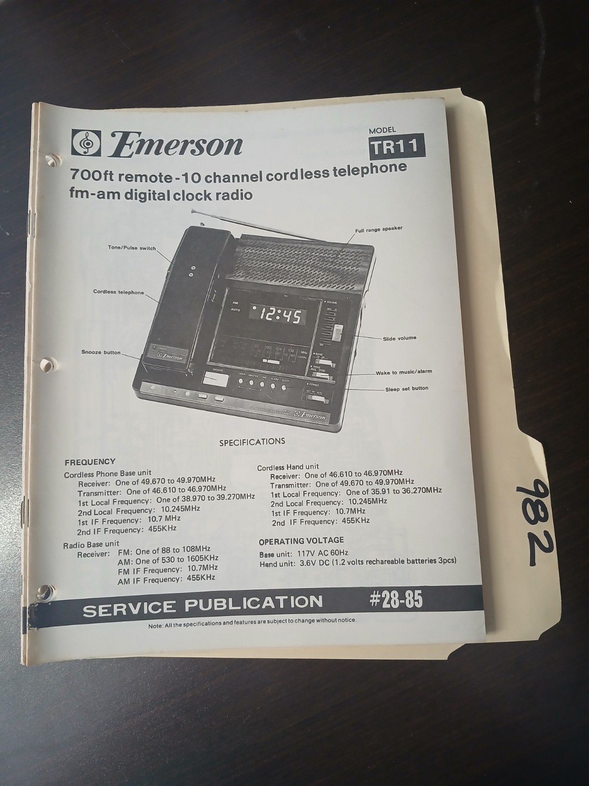 Emerson Model TR11  Service Manual Original Repair Book Cordless Phone Radio