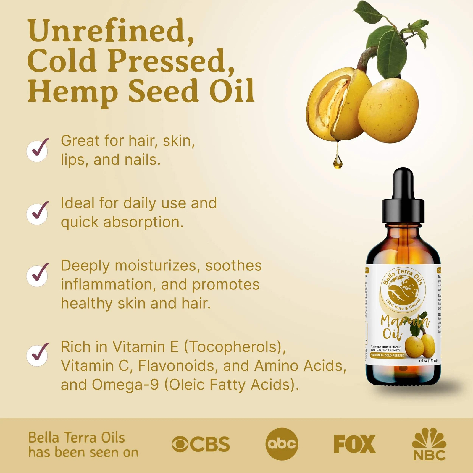 Organic Cold-Pressed Marula Oil 100% Pure Skin Hair Face Anti-Aging Moisturizer