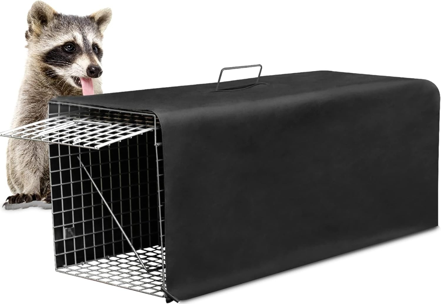 Live Animal Trap Cage Cover Cat Trap for Stray Cats 32 Inch Folding Skunk Trap