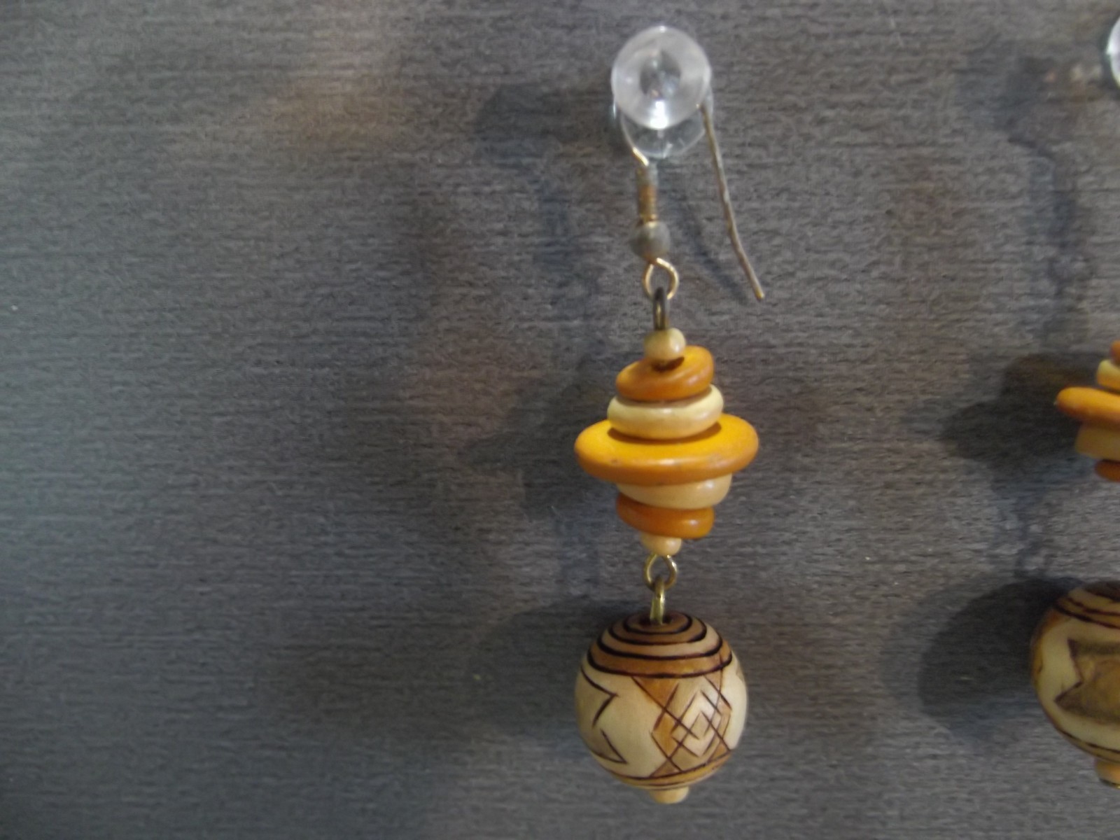 1 Pair Unique 1.75"in Wood/Plastic Brown Beehive Shape Dangle