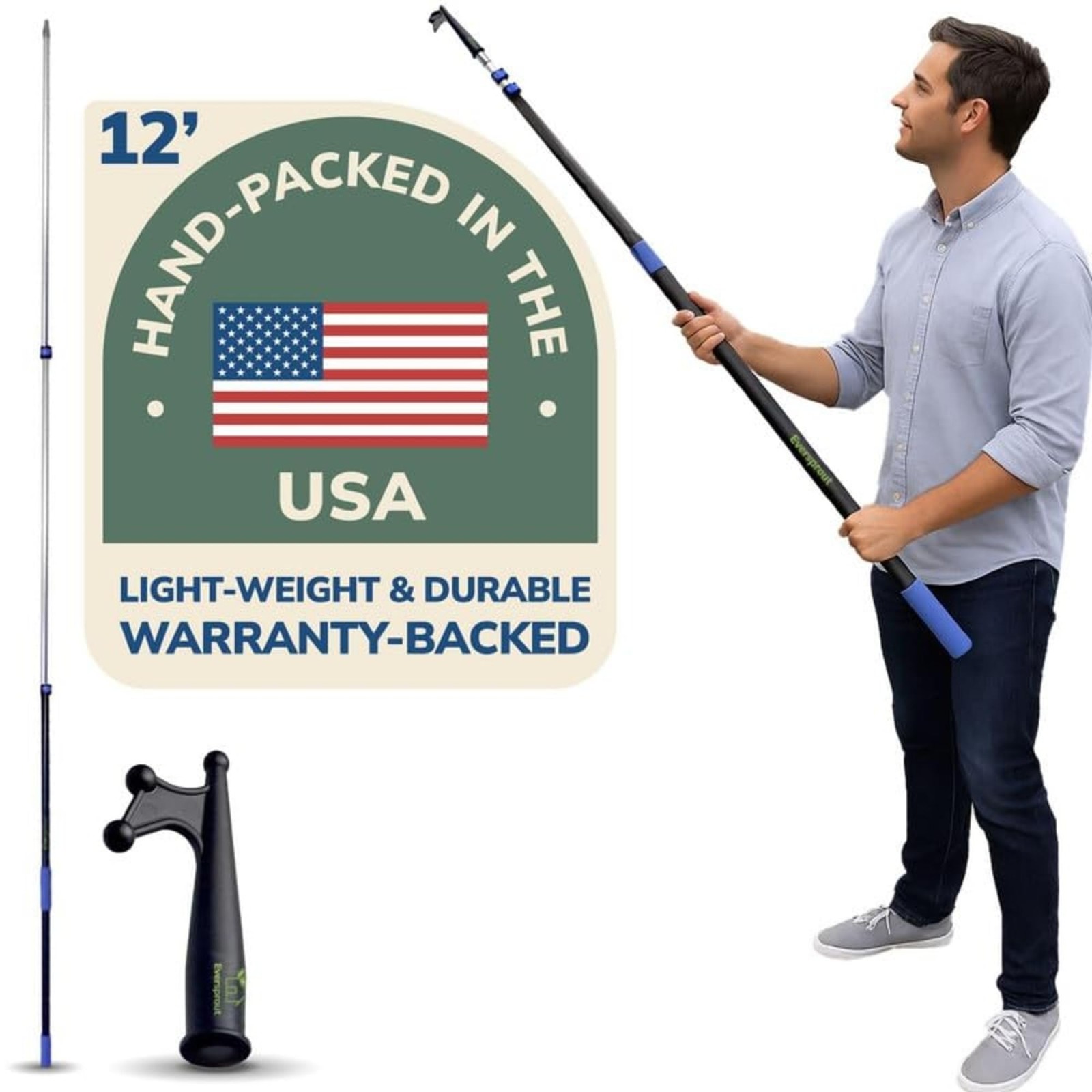 EVERSPROUT 4.5-to-12ft Durable Telescoping Boat Hook – Lightweight Push Pole for