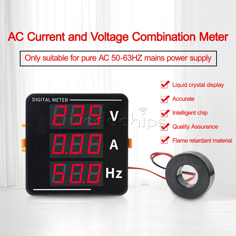 AC50-500V Voltage Current Frequency Meter Digital LED Voltmeter Ammeter AC0-120A