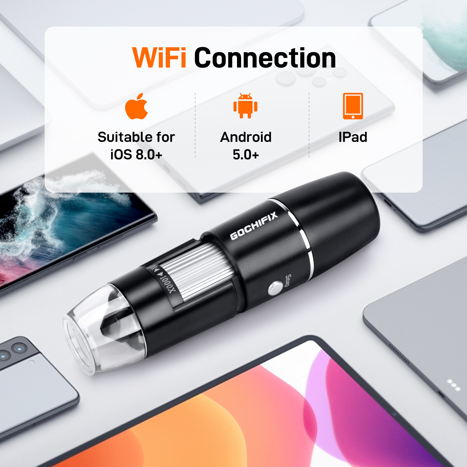 Handheld WiFi 50-1000X Magnification USB Digital Microscope Wireless with Stand