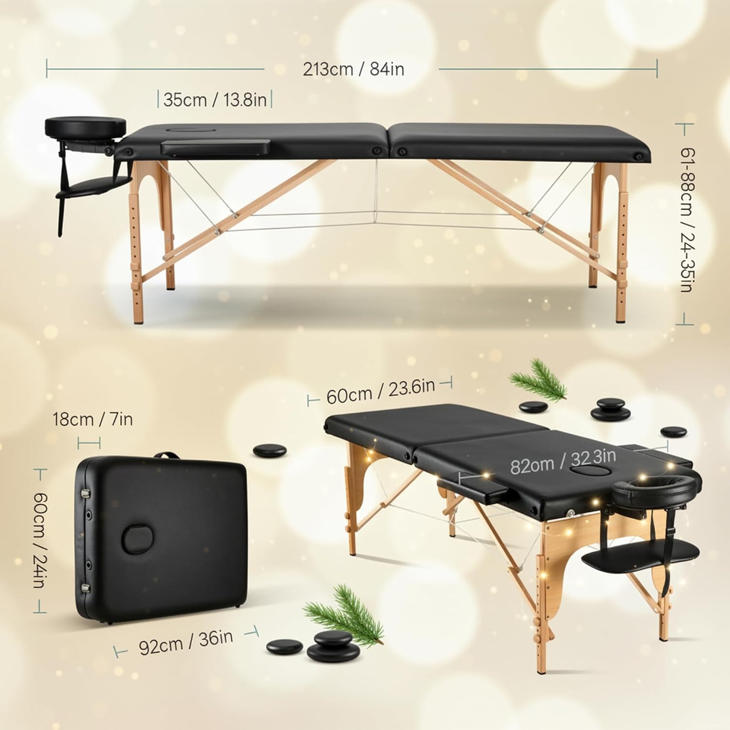 Massage Table Portable Wooden Lash Bed 24" Wide Massage Bed Foldable Beauty Spa