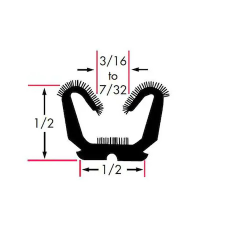 Fairchild 0636-8 Edge Trim, Epdm, 8 Ft Length, 1/2 In Overall Width, Style: