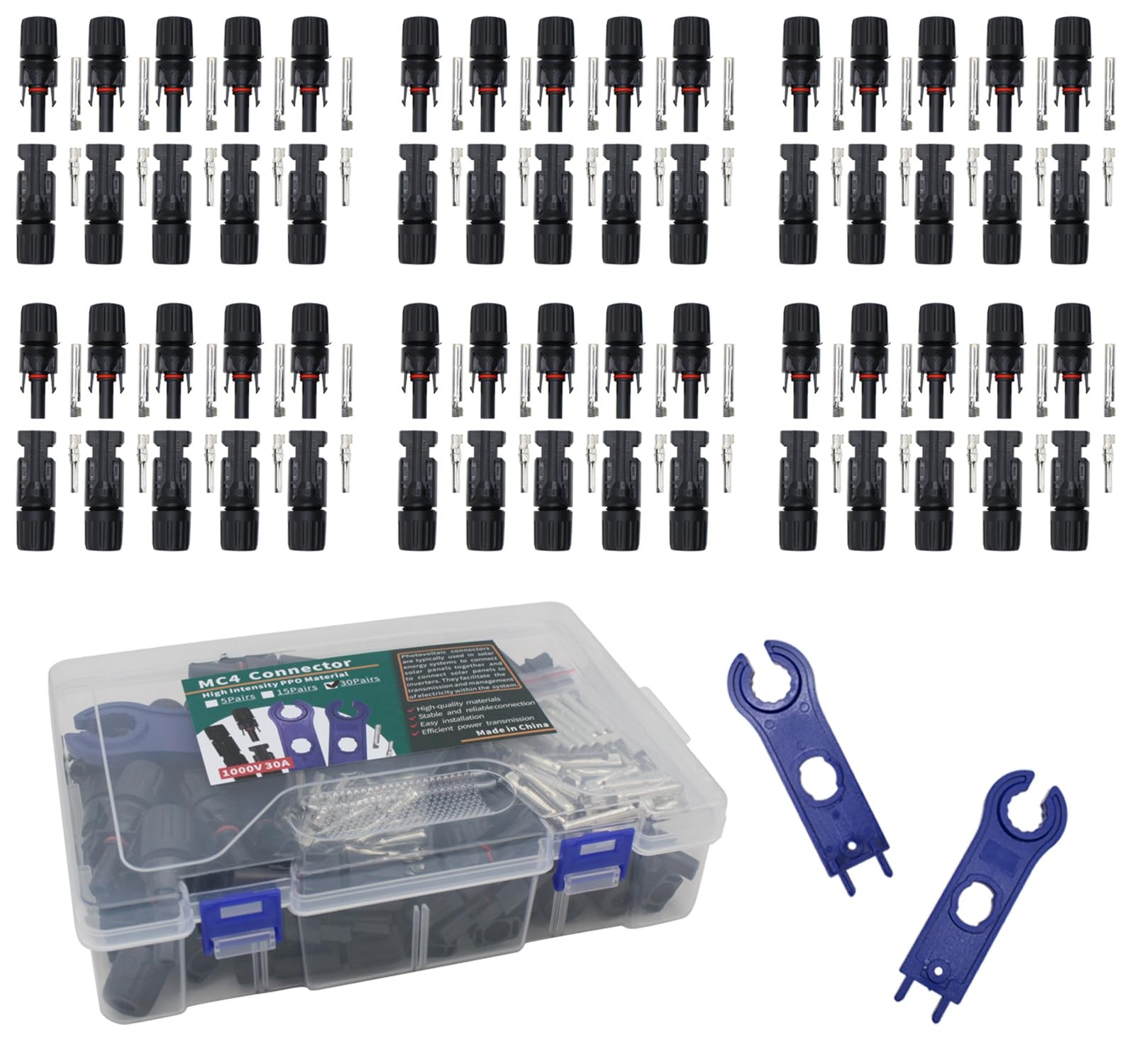 TOMSHIELE MC4 Connector - 30 Pairs (Male/Female) of Connector for Outdoor Solar