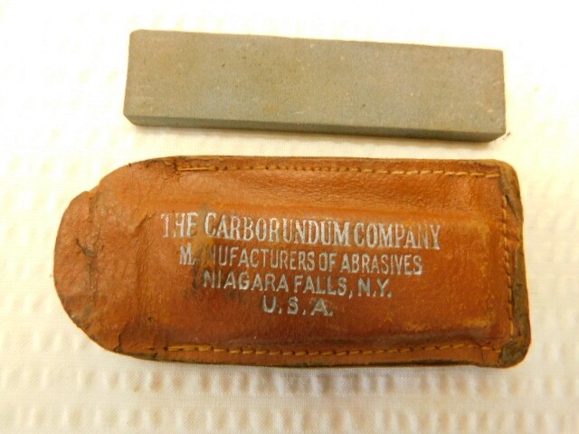 Vntg Carborundum Co-Sharpening Stone 3" x 3/4" / Leather Sleeve~Niagara Falls,NY