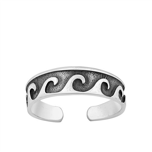 Adjustable Waves Toe Ring Genuine Sterling Silver 925 Oxidized Finish 4.6 mm