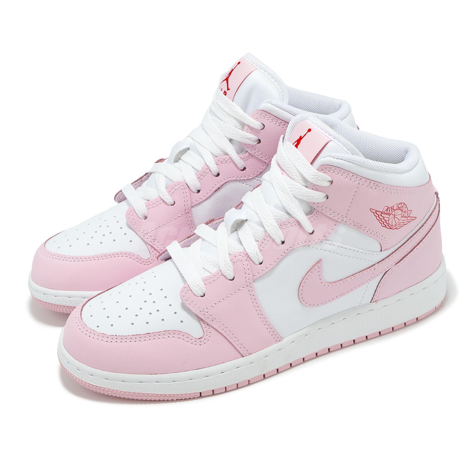Nike Air Jordan 1 Mid GS AJ1 Pink Foam Fire Red Kids Youth Women Shoe DQ8423-608
