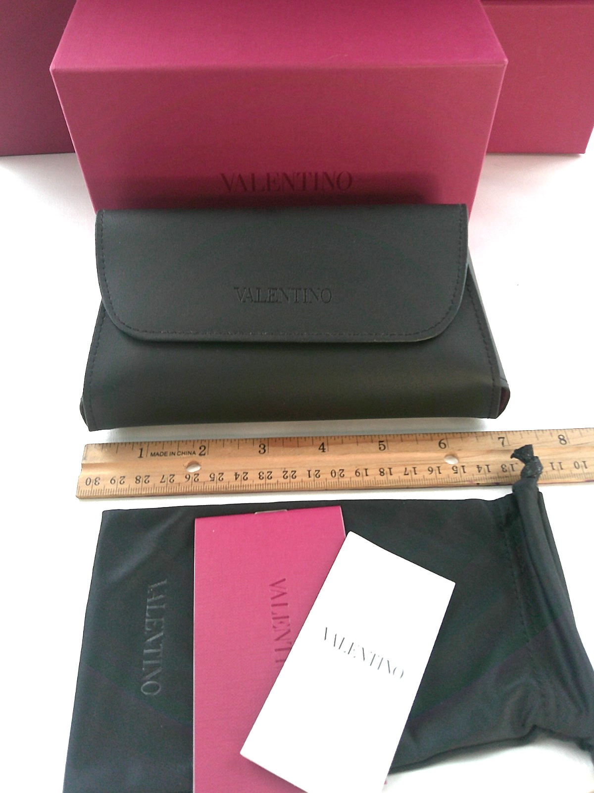 VALENTINO AUTHENTIC SUNGLASSES EYEGLASSES OUTER BOX,LEATHER CASE,SILK POUCH+DOCS