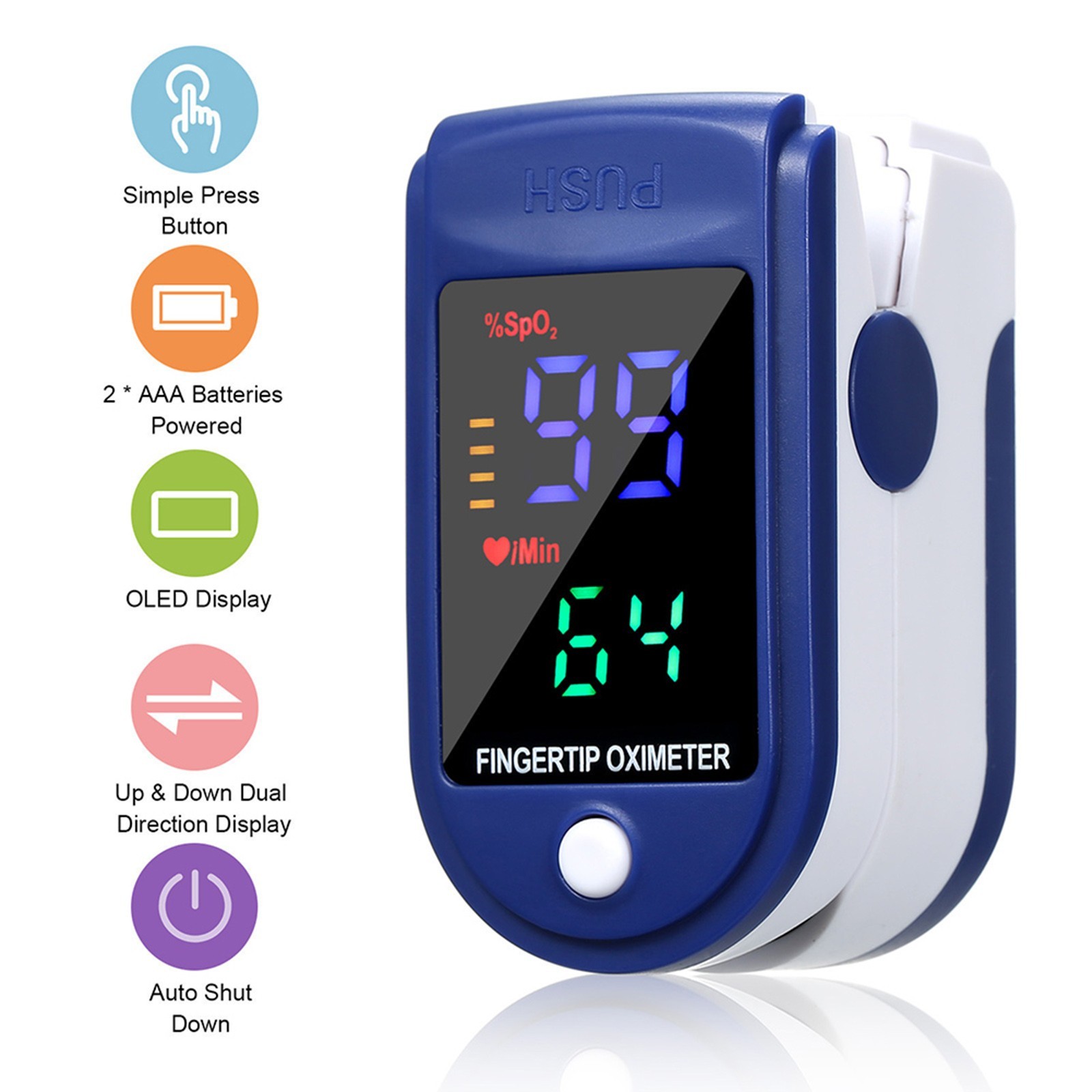 Finger Pulse Oximeter Display Blood Oxygen Monitor Fingertip SpO2 Heart Rate