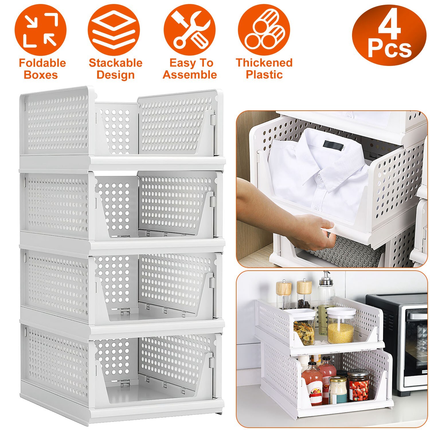 4PCS Closet Organizer Stackable Push-Pull Clothes Foldable Plastic Organizer
