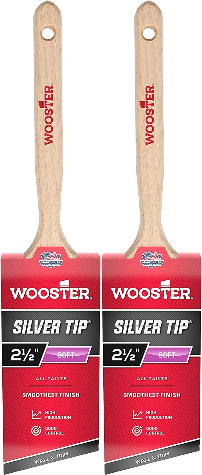 Wooster Genuine 2.5" Silver Tip Angle Sash Paintbrush 2-Pack, 5221-2.5-2PK