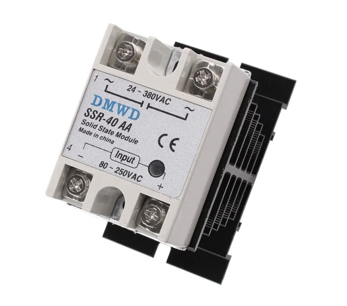 Solid State Relay AC to AC 40A, 80-250V Input, 24-380V Output, Heat Sink