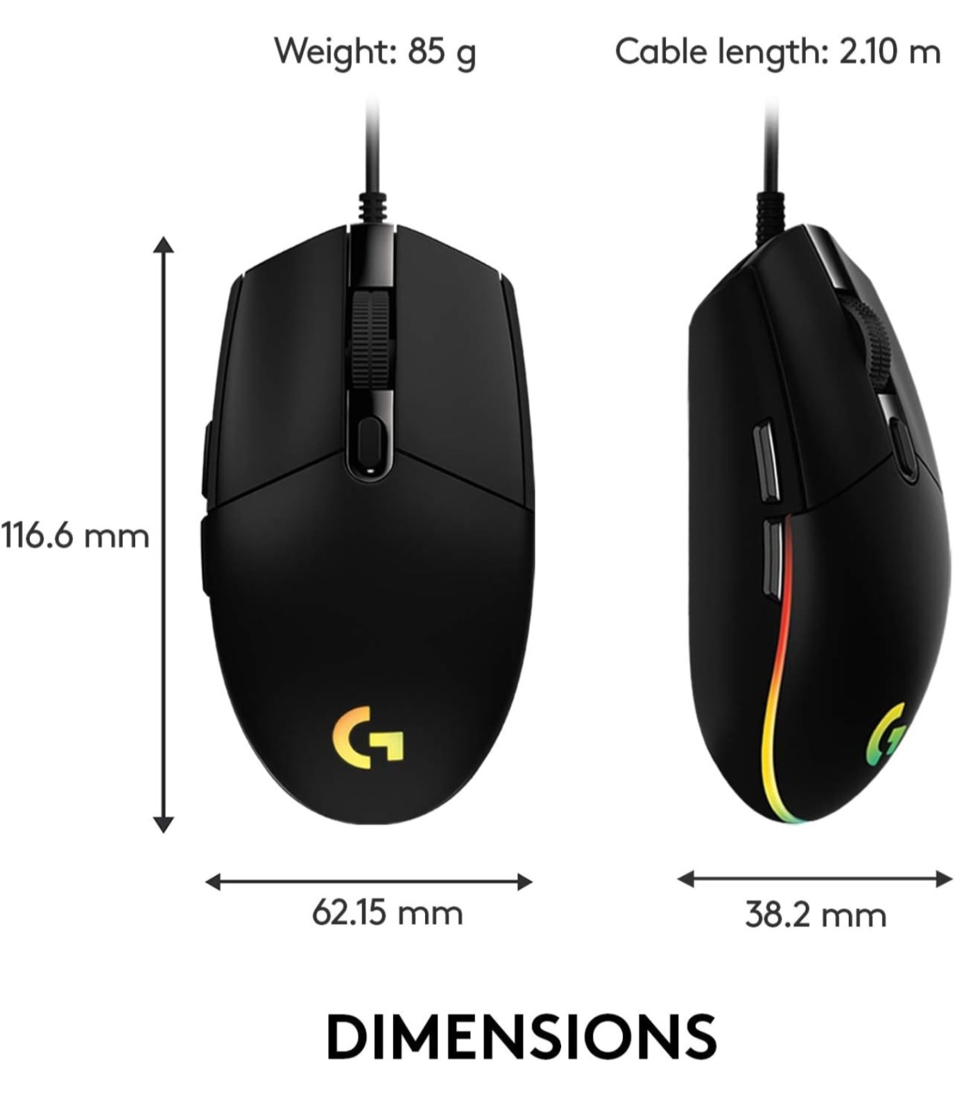 Logitech G102 Wired Gaming Mouse, 8000 DPI, 6 Programmable Buttons, RGB, Black