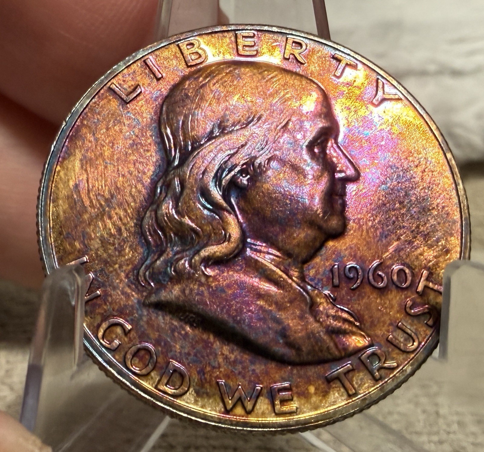 1963 Franklin Half Dollar Pristine Gem Proof Rainbow Toned
