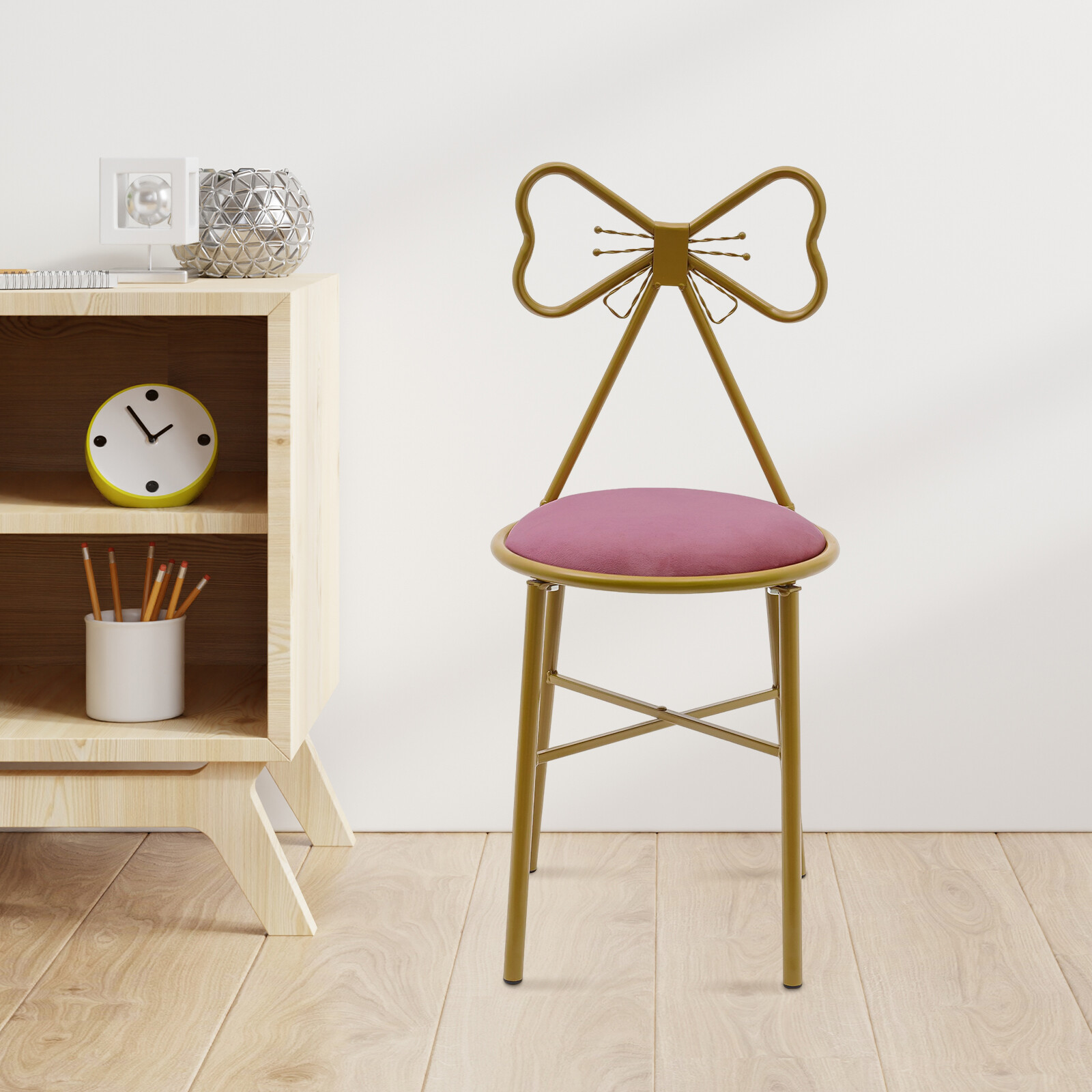Vanity Chair Velvet Upholstered Butterfly Back Stool for Makeup Dressing Room