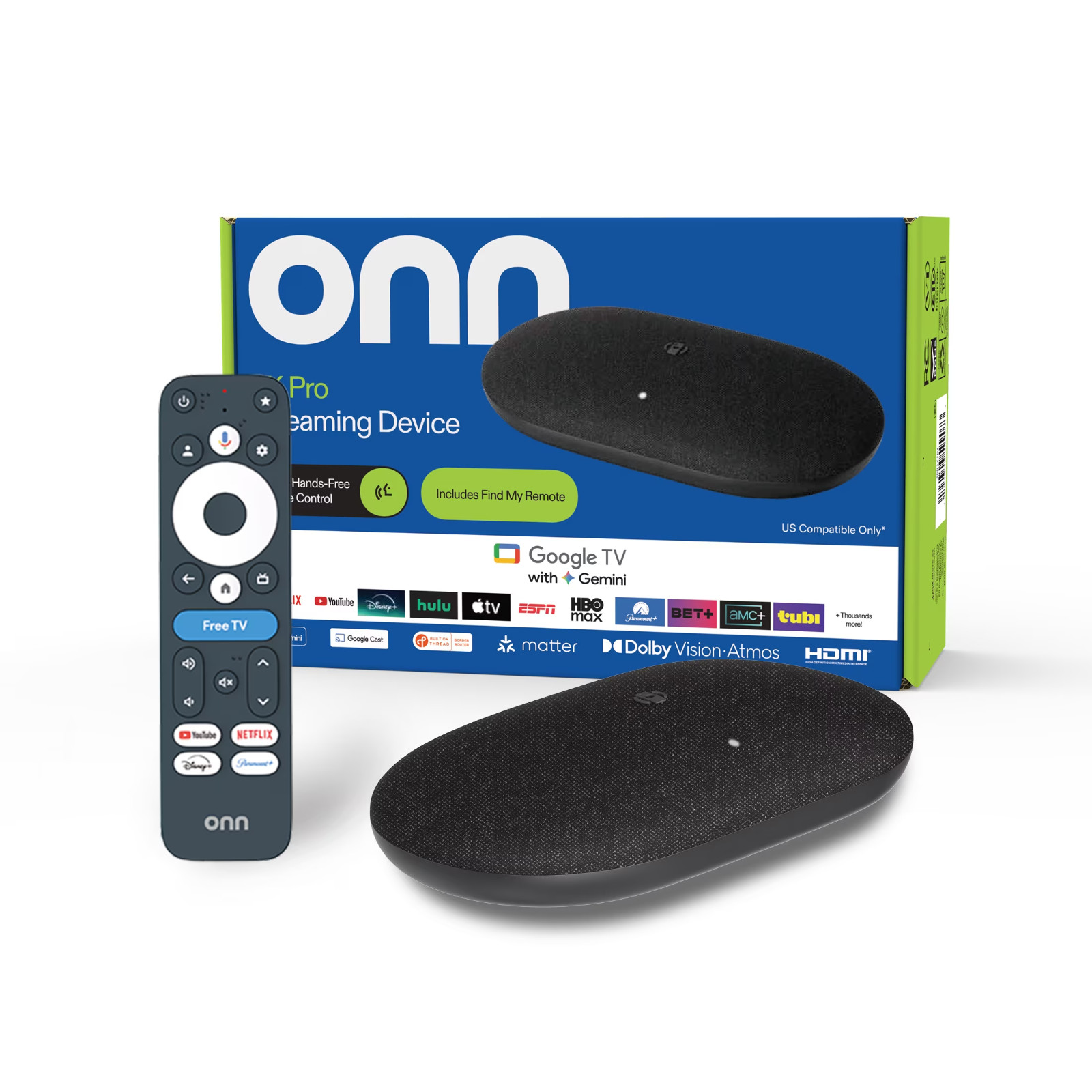Onn 4K Pro Streaming Device Google TV, 32GB, Dolby Vision, Ethernet