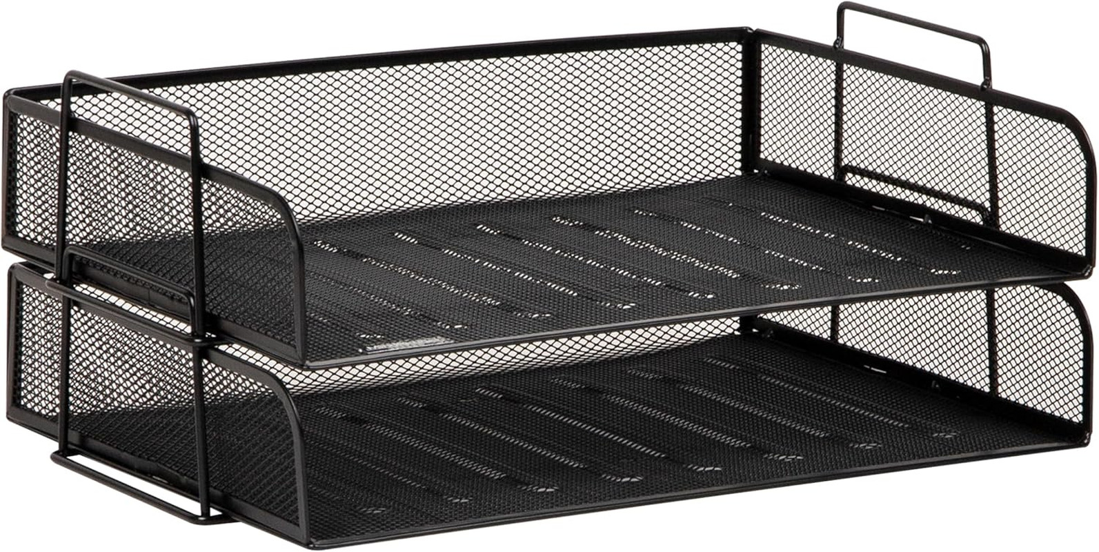 Stackable Paper Tray, Desktop Organizer, File Storage, Office, Metal Mesh, 2 Pcs
