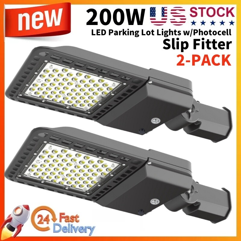 LED Parking Lot Light, 2 Pack 200W LED Shoebox Light with Dusk to Dawn Photocell