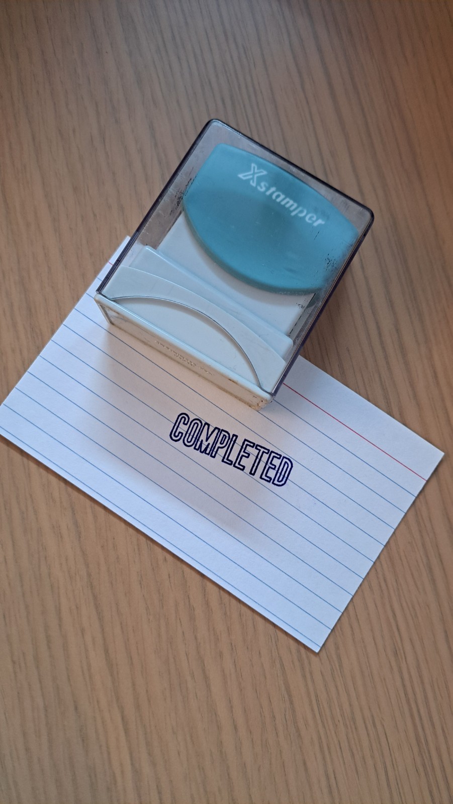 Xstamper Blue "Completed" Self Inkig Stamp