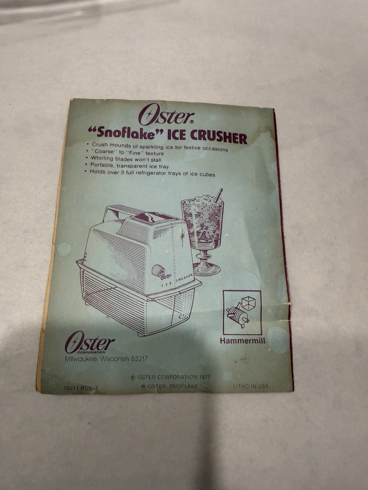 Vtg Retro Oster Snowflake Ice Crusher White Model 551