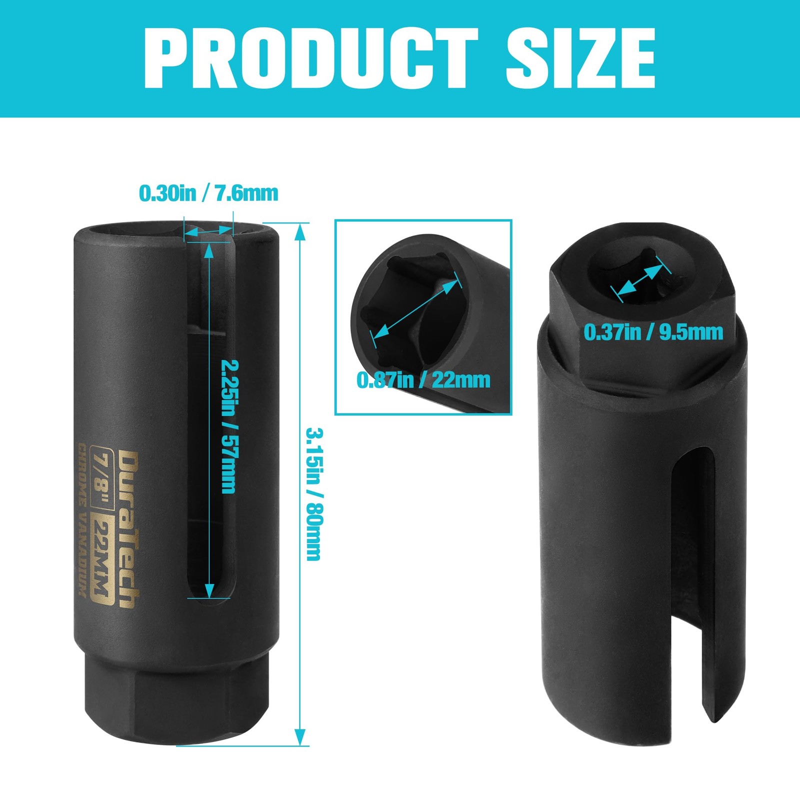 DURATECH O2 Oxygen Sensor Socket 3/8" Drive x 7/8"(22mm), Onesize