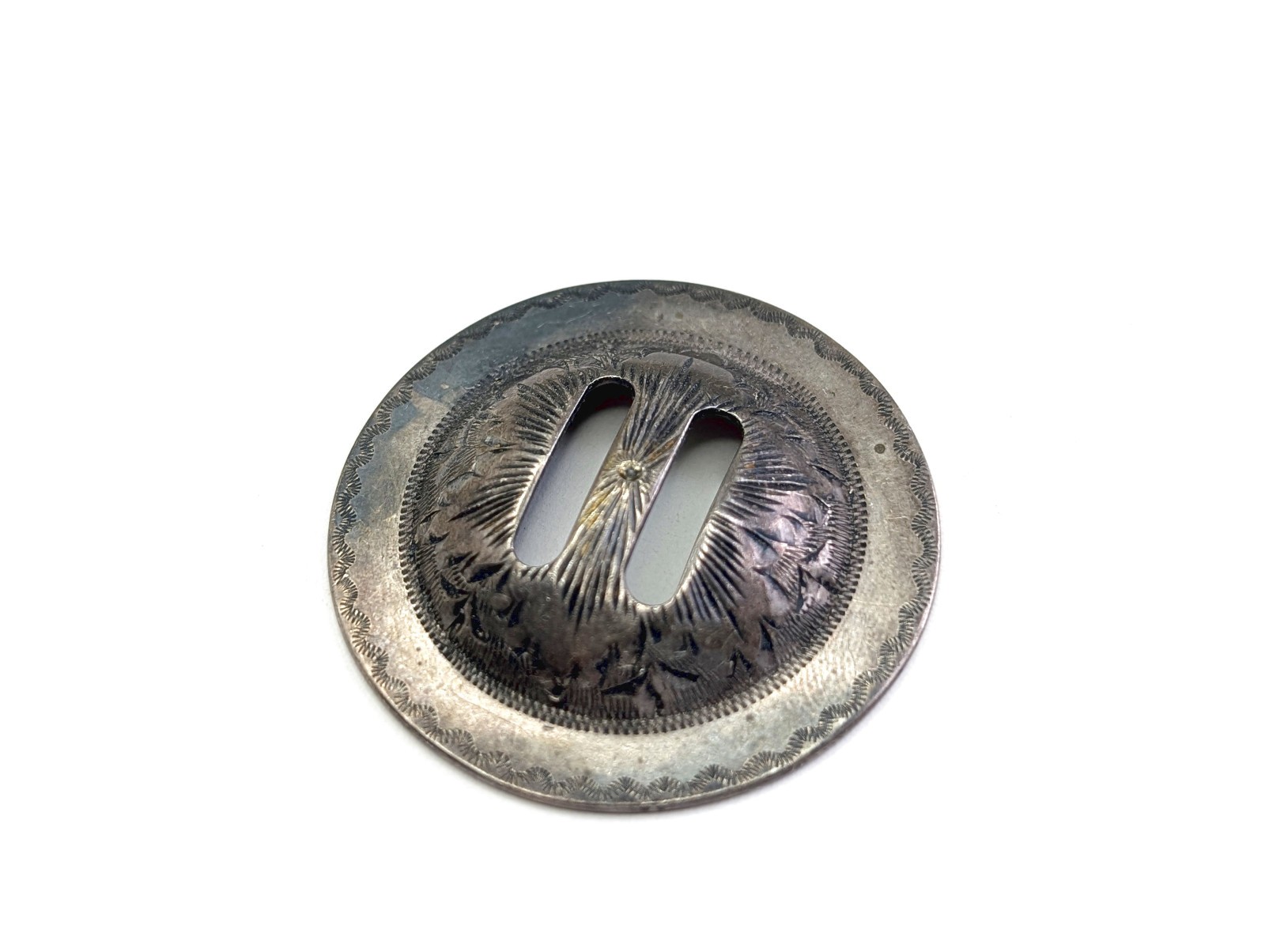 Antique Sterling Silver Hand Engraved Western Saddle Slotted Concho