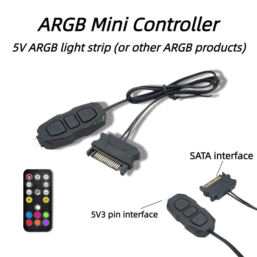 ARGB Controller with Remote 5V 3-Pin RGB Lighting Control for PC Build