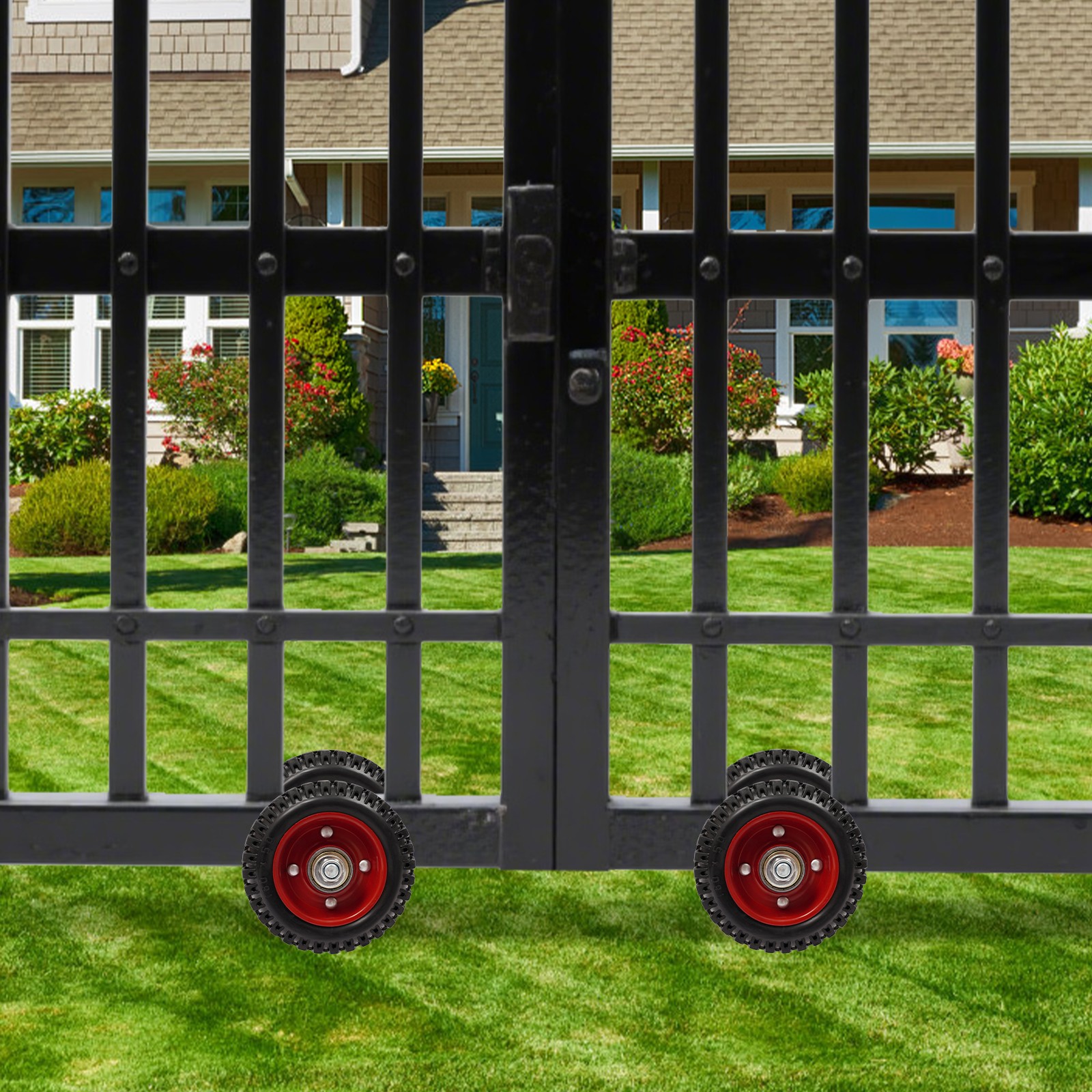 6'' Heavy-Duty Rubber Gate Rollers with Double-U Bolts (2-Pack)
