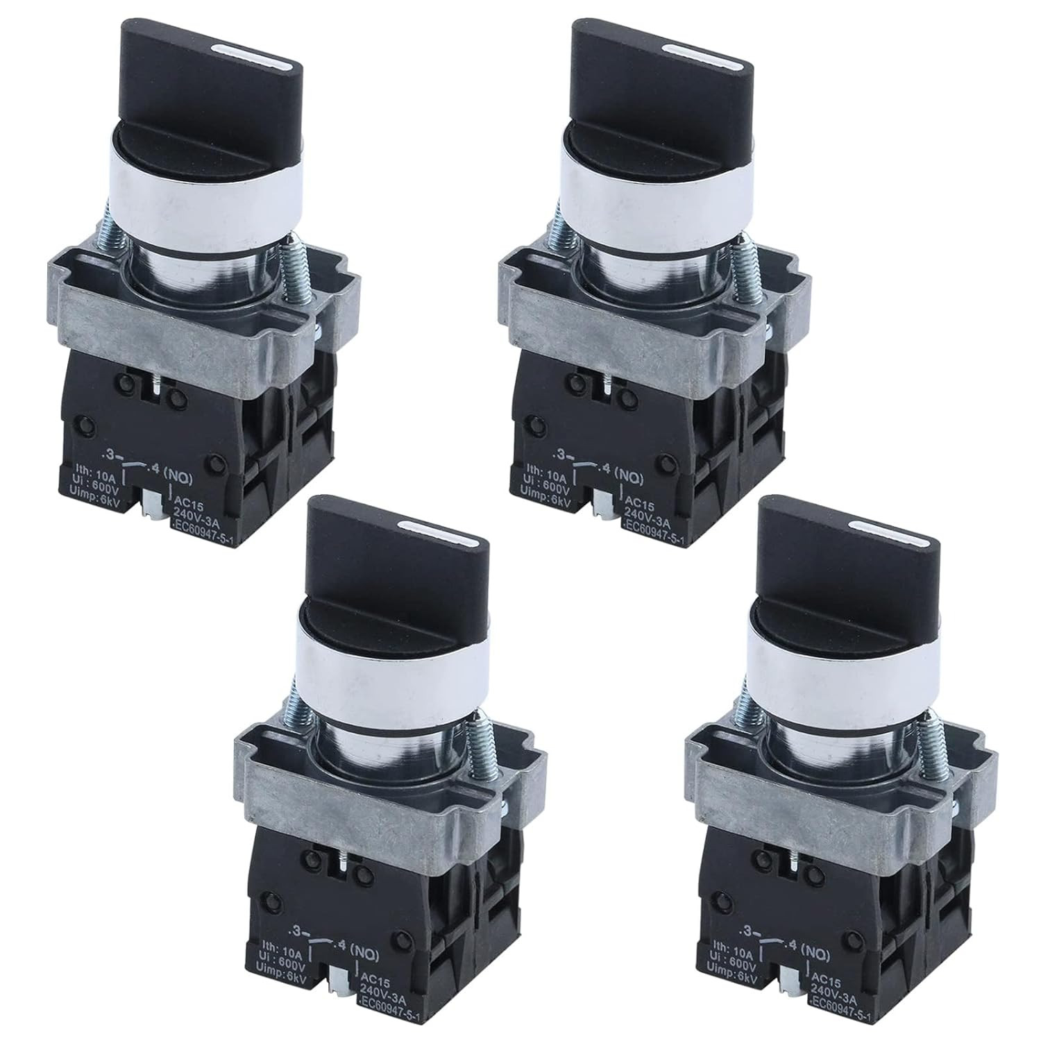 4Pcs ZB2-BE101 SPDT 2NO 4 Pin 3 Position round Top Rotary Selector Swit