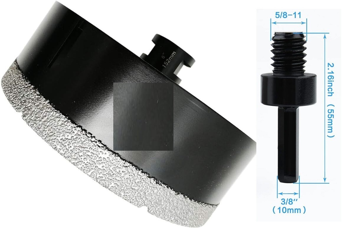 6" Diamond Core Drill Bit Hole Saw & Hex Adapter Tile Ceramic Marble Porcelain