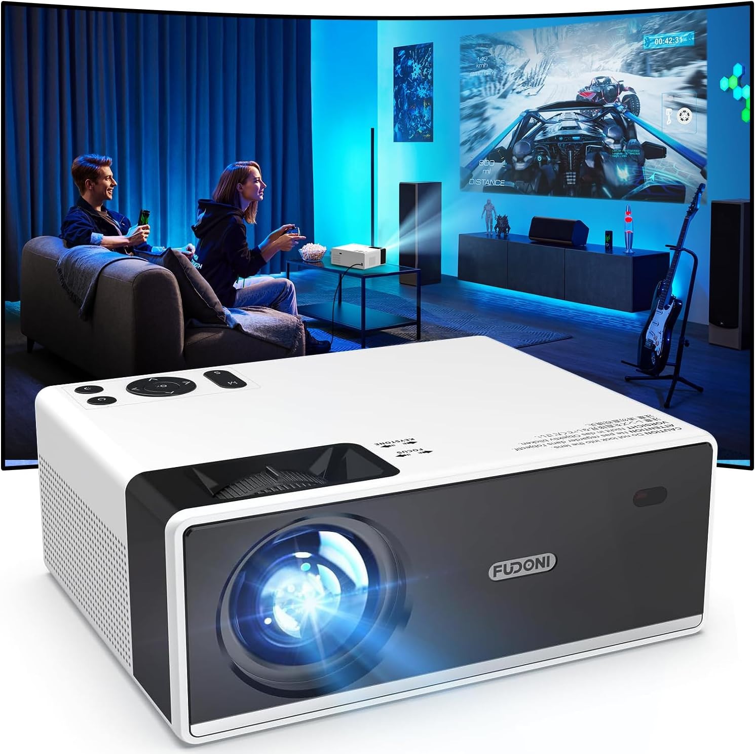 FUDONI Native 1080P Bluetooth Projector WiFi ~ 300 Ansi ~ 300" Display *2555A7D