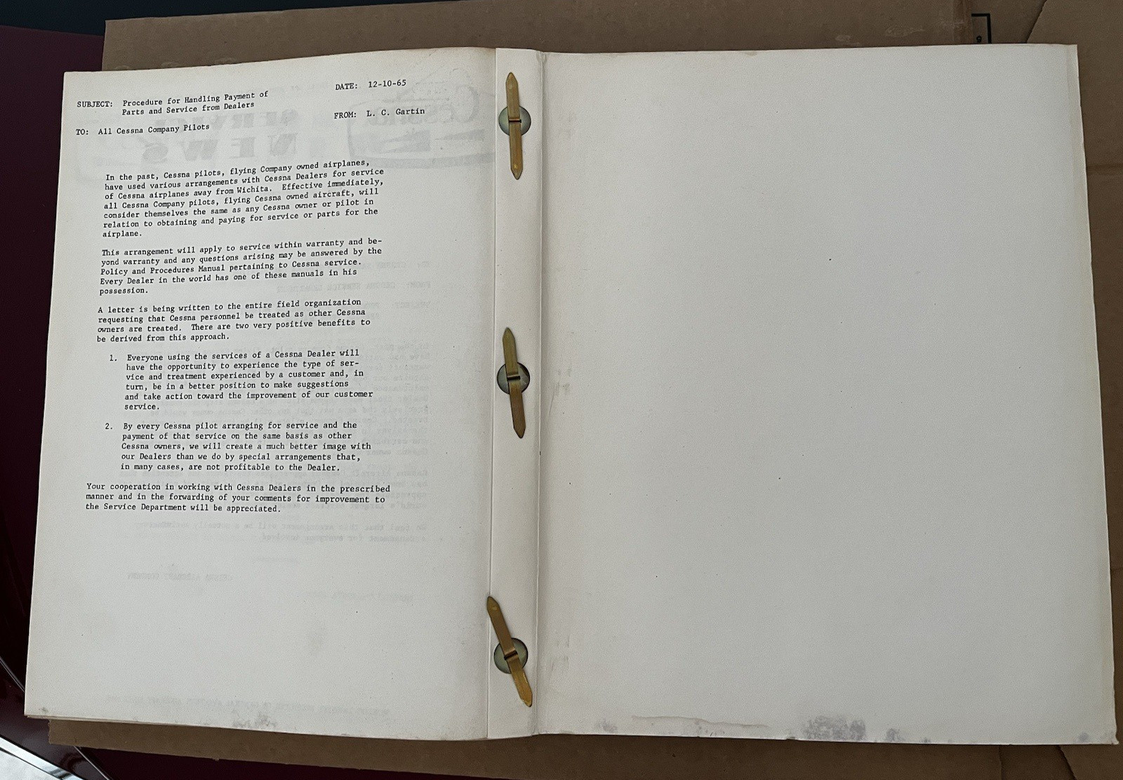 1965 Cessna Service Information Summary Manual All Models, Original Read