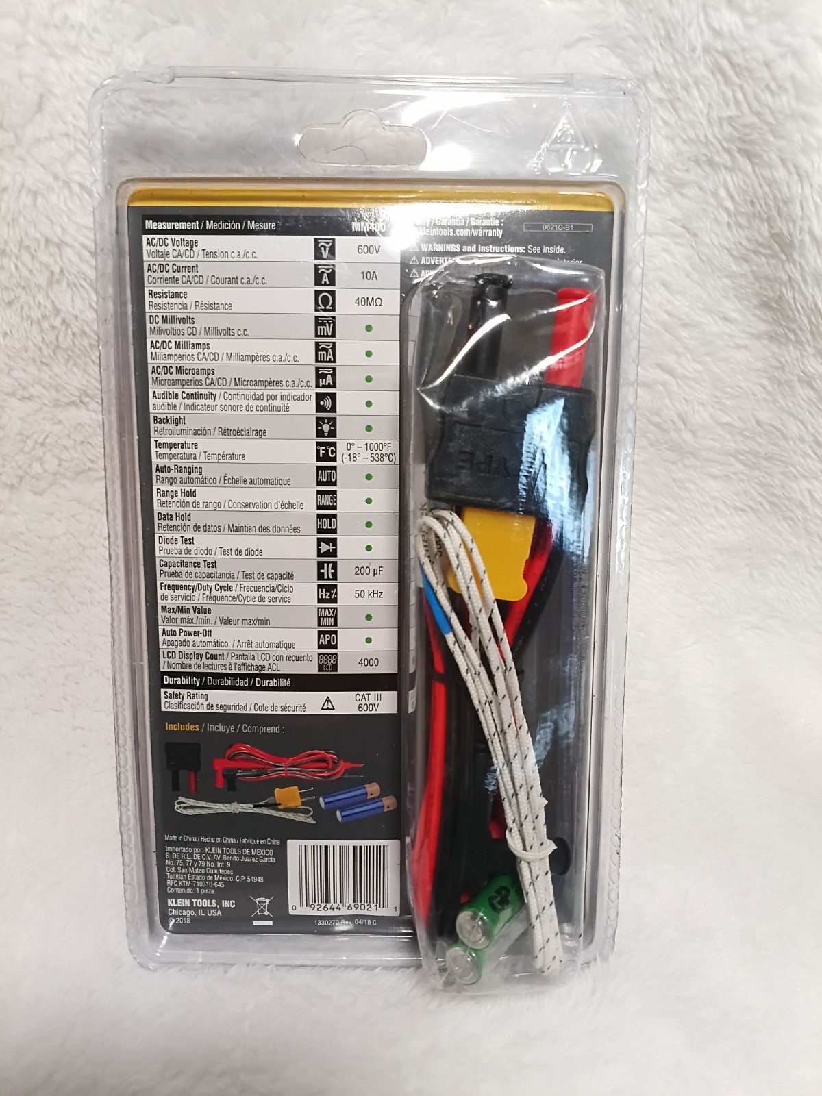 Klein Tools Auto Ranging Digital Multimeter MM400 600V 10A 40M