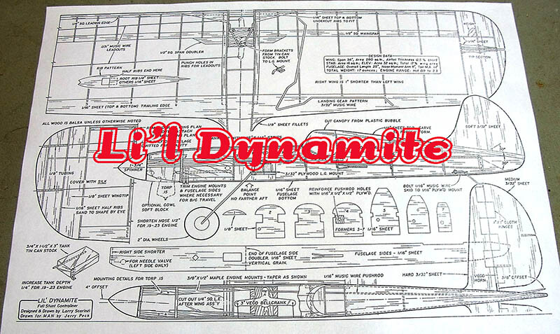 Model Airplane Plans (UC): Lil Dynamite 36" Stunt for .09-.23 by Larry Scarinzi