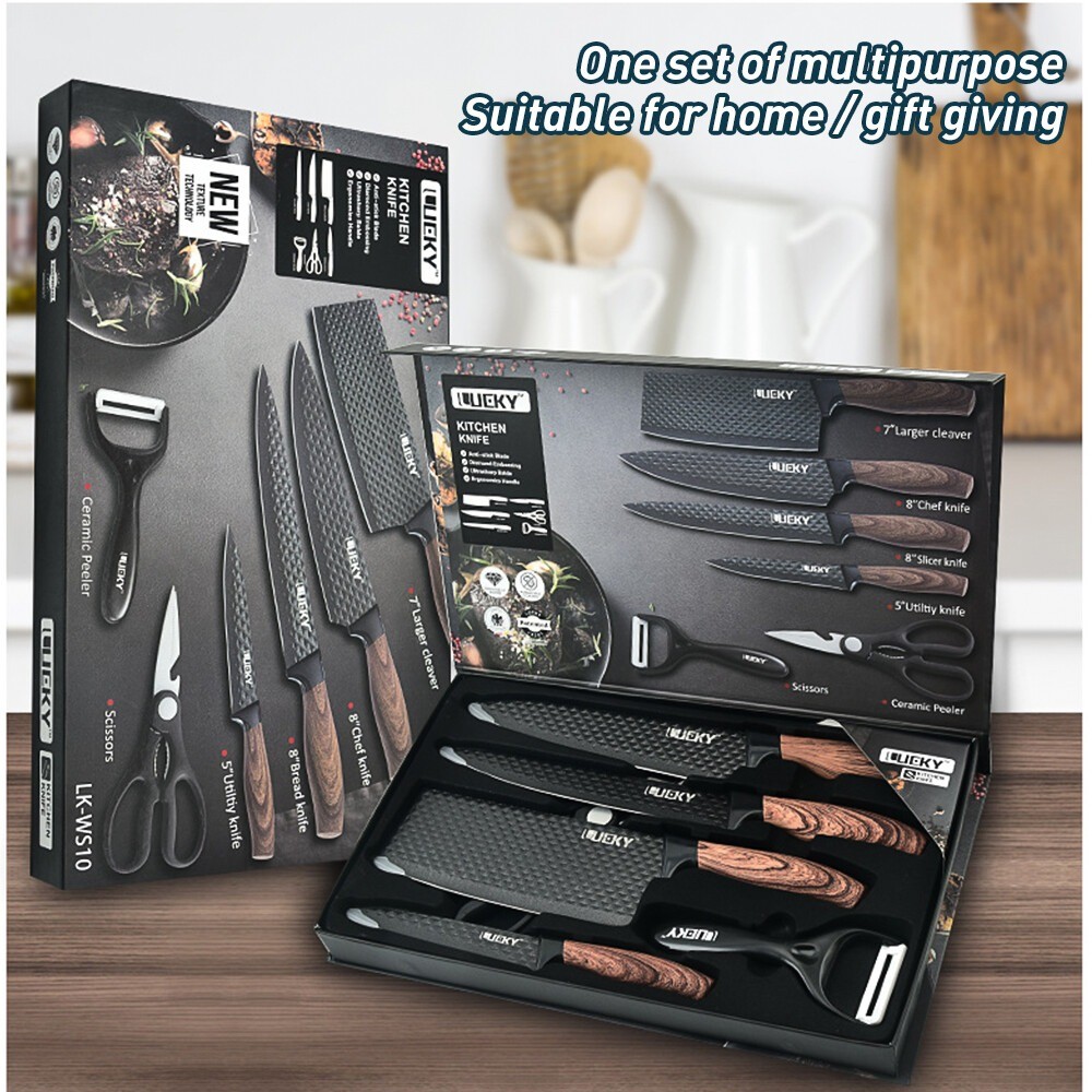 Stainless Steel Kitchen Knife Set Japanese Damascus Pattern Cleaver Chef Knives