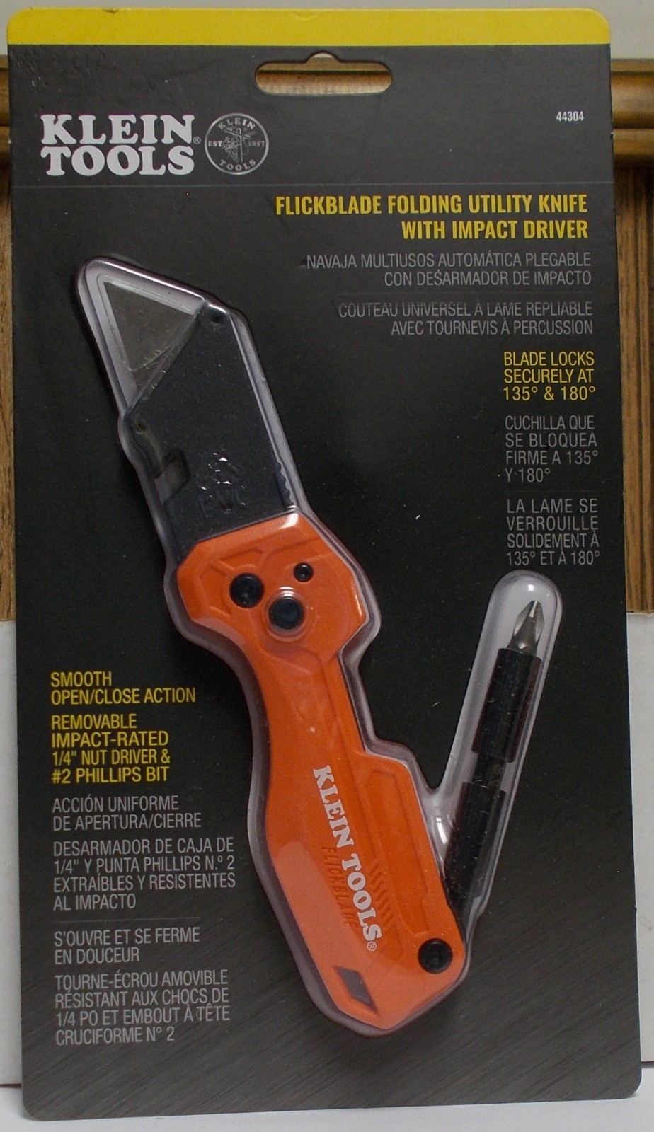 Klein Tools 44304 FLICKBLADE Folding Utility Knife With Impact Driver