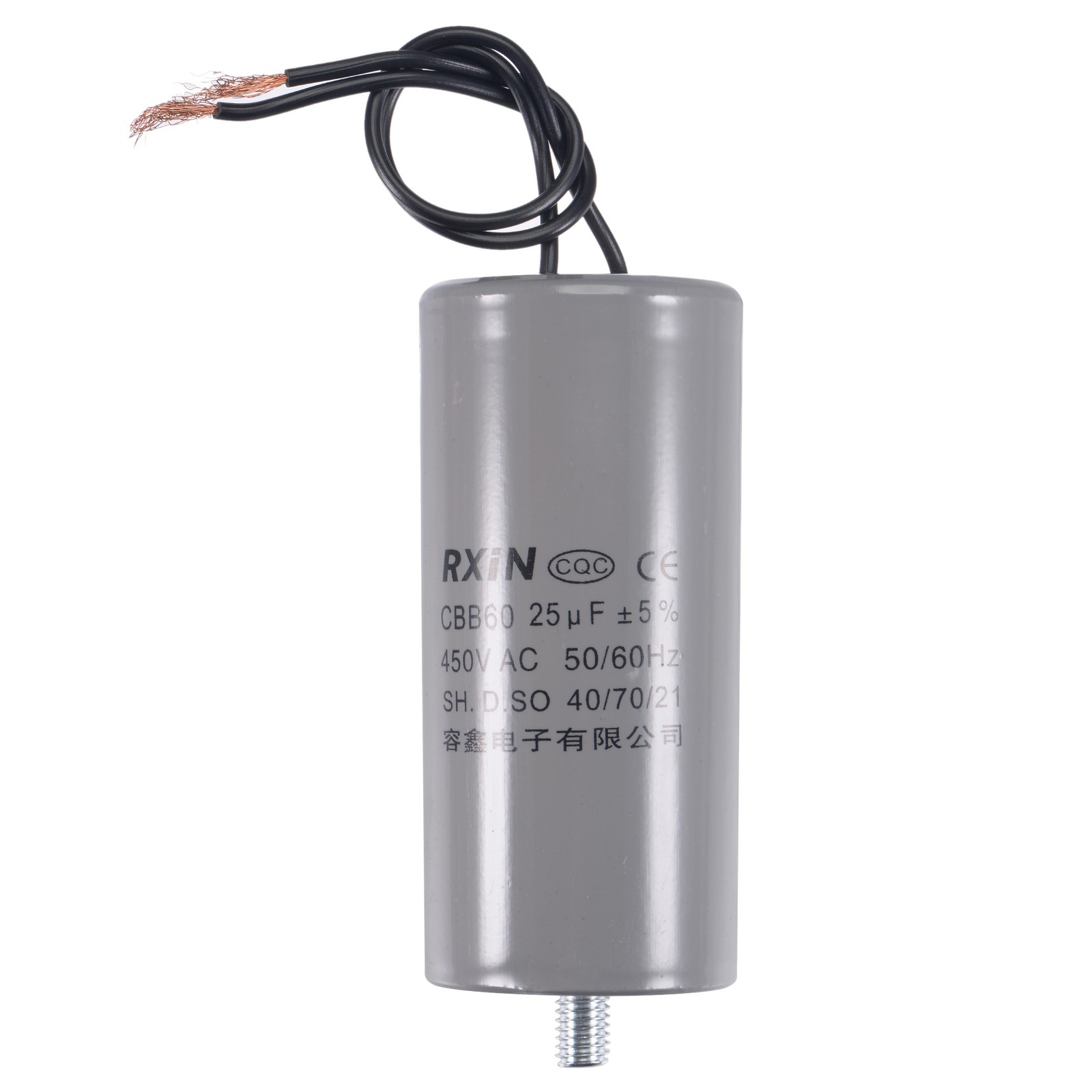 CBB60 Run Capacitor 25uF 450V AC 2Wire 98x45mm w M8 Fixing Stud for Pump Motor