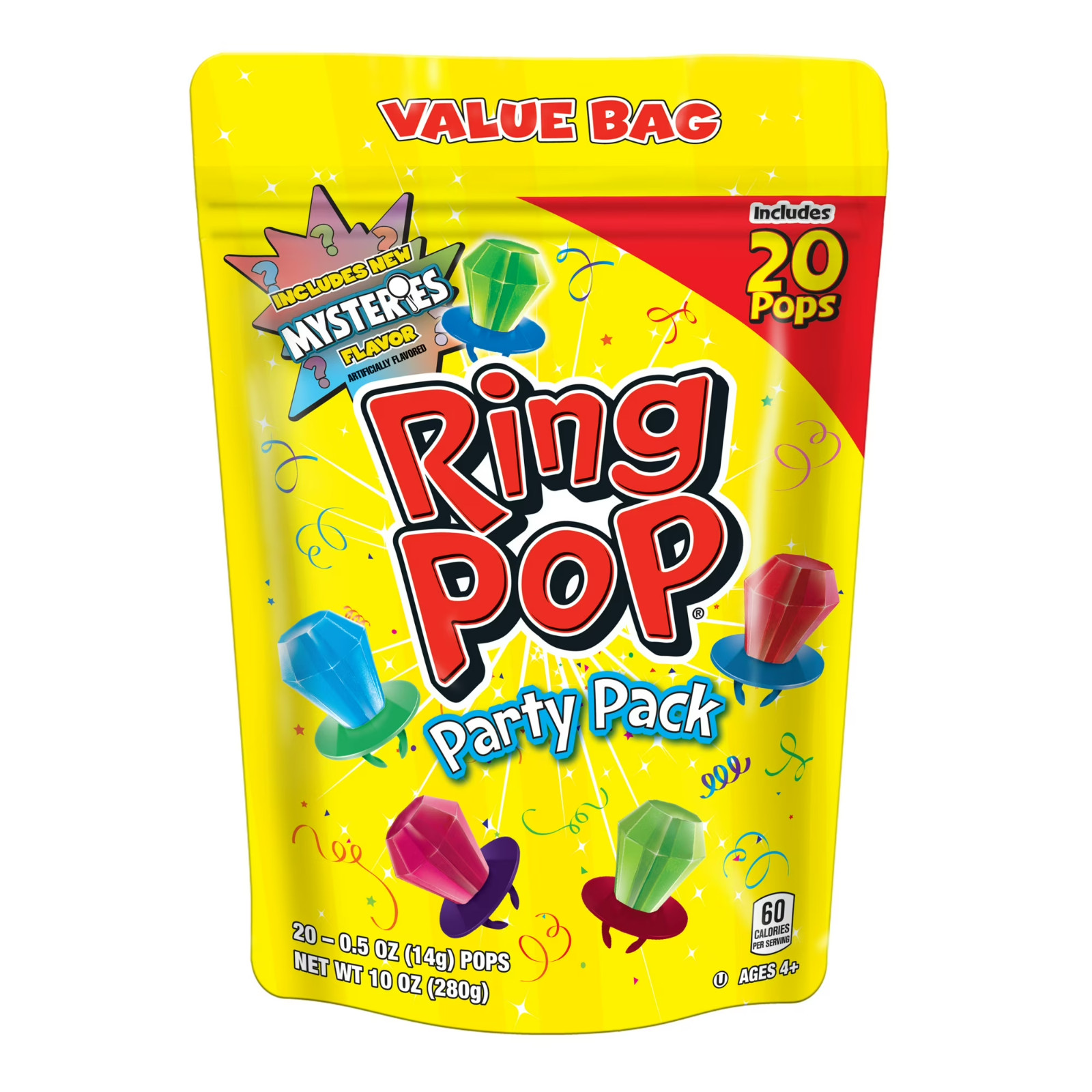 Ring Pop, Kosher, Assorted Flavor,Individually Wrapped Lollipops, 10 oz 20 Count