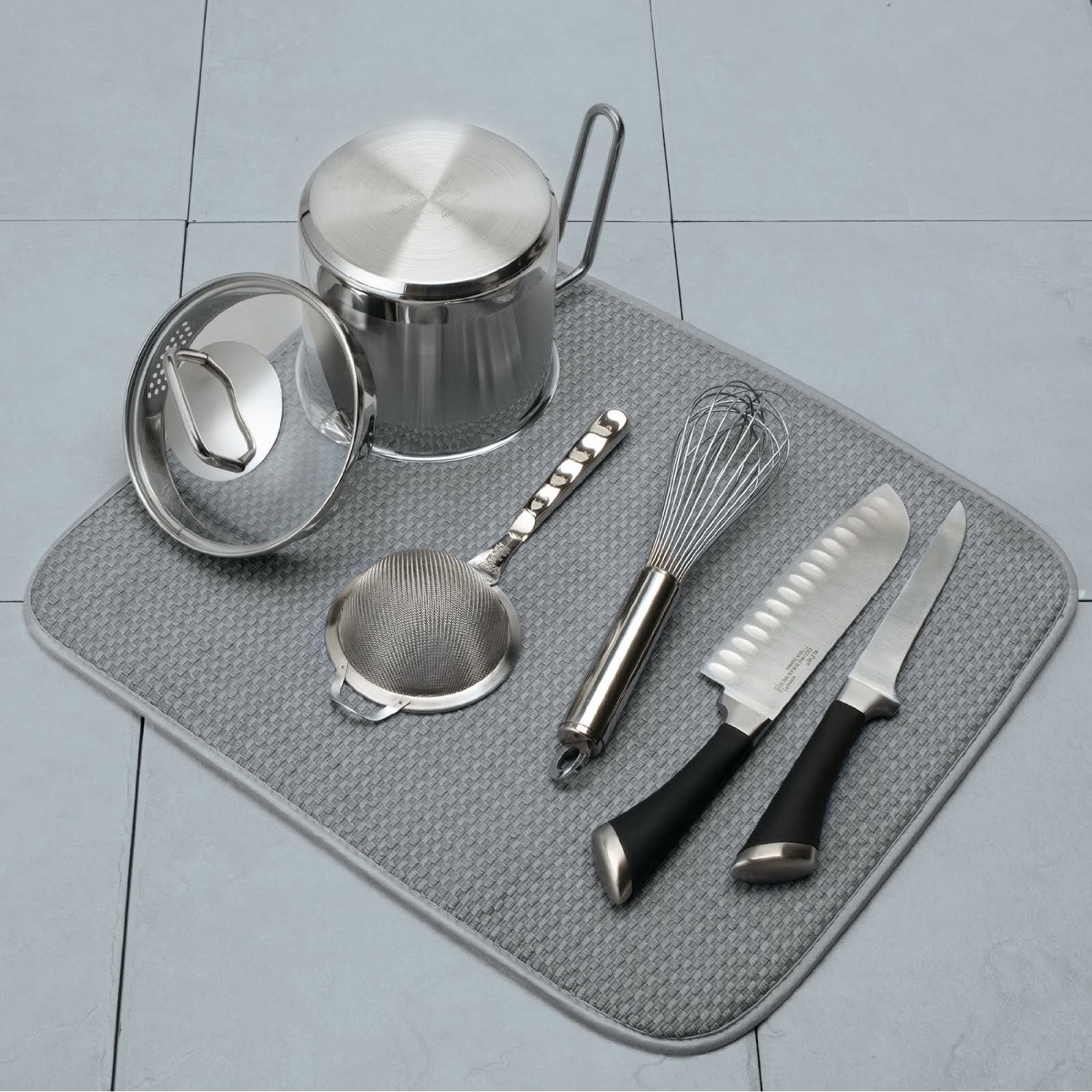 18x16 Dish Drying Mat, Super Absorbent Microfiber, Kitchen Counter, Grey