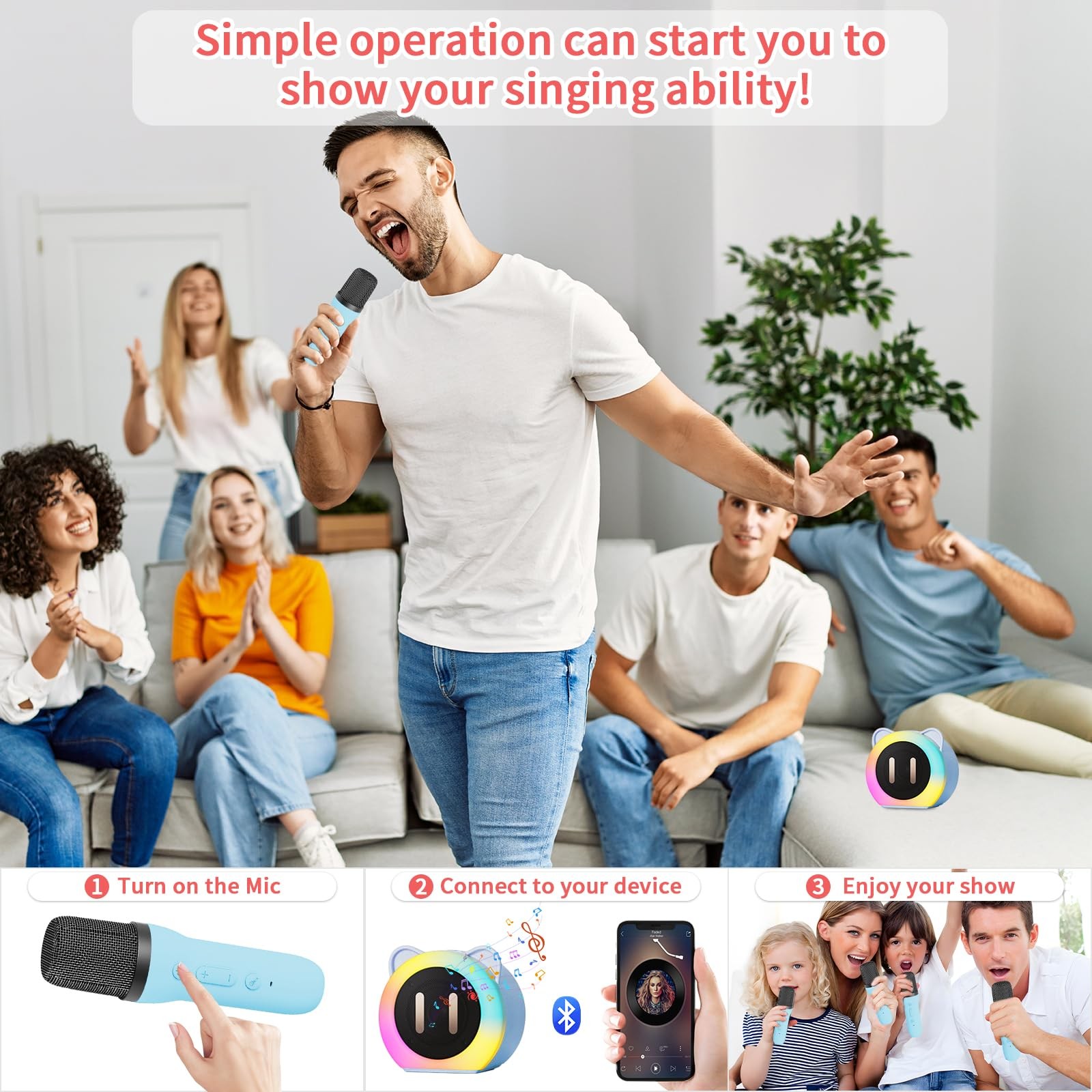 Mini Karaoke Machine for Kids Adults，Portable Karaoke Speaker with 2 Wireless...