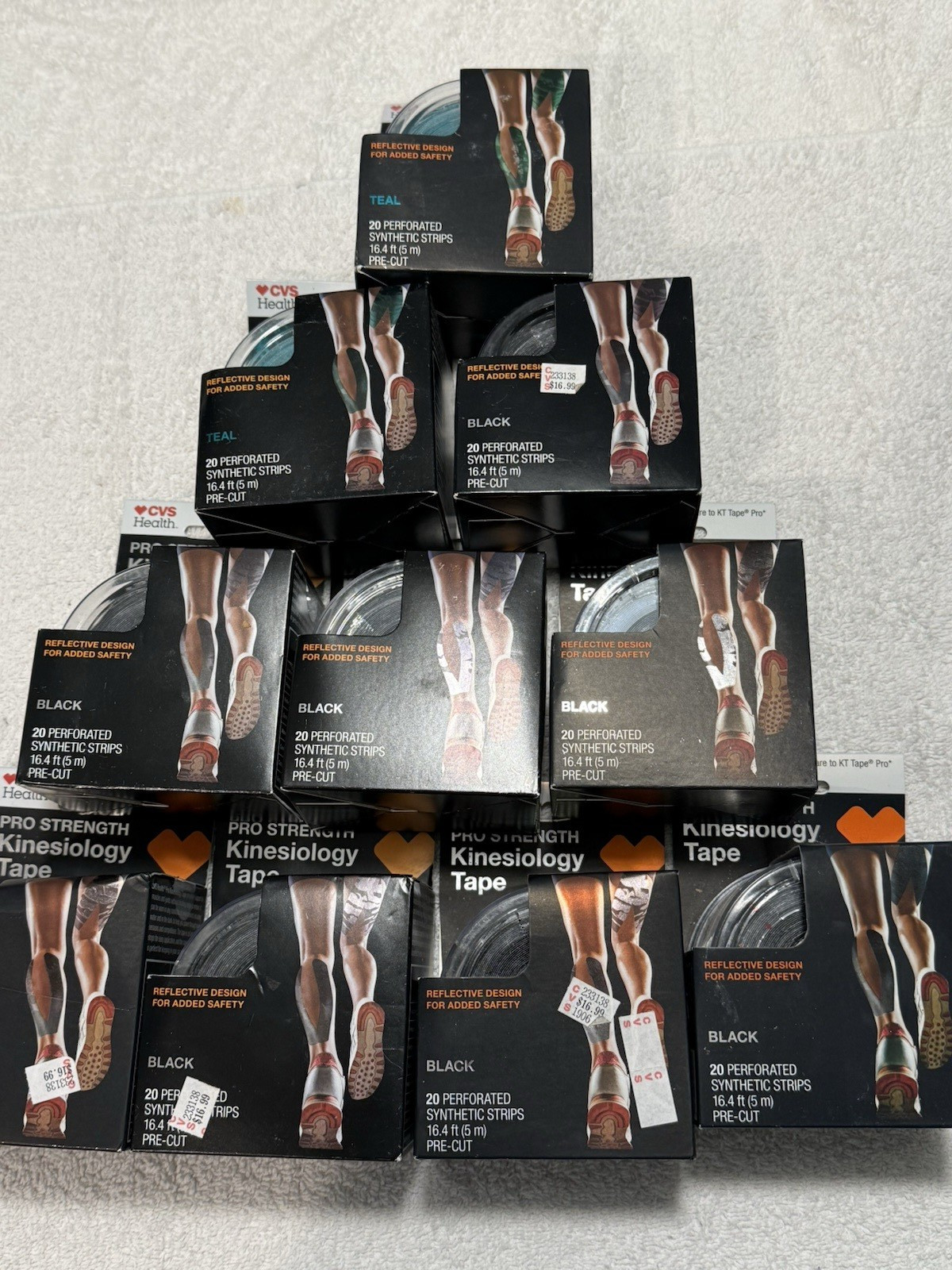 CVS Brand KT Tape 10 Rolls 2"x10" precut Tape NIB 8 rolls black + 2 rolls teal