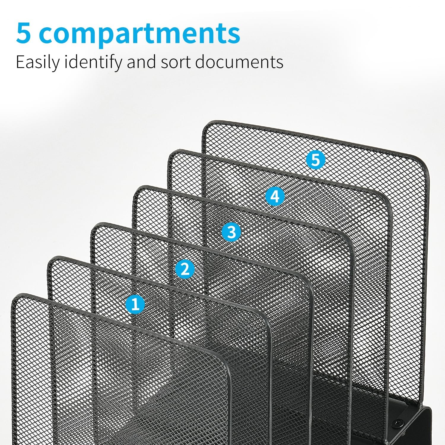 Leketree File Organizer For Desk File Folder Organizer 5-Section Vertical Rack